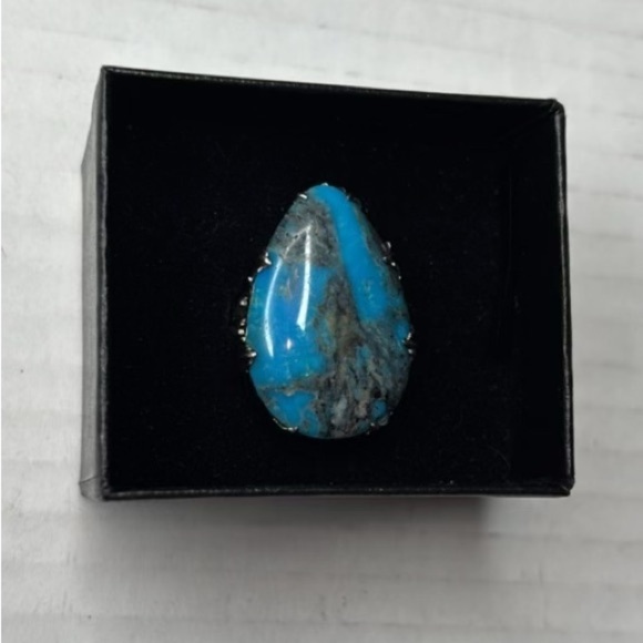 RARITIES Turquoise Sterling Silver Pear Shaped Ring Size 7 - Picture 2 of 10